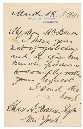 Lot #47 Chester Arthur Handwritten Letter Signed