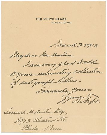 Lot #60 William H. Taft Handwritten Letter Signed