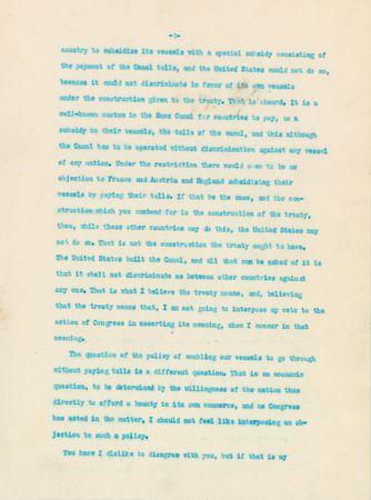 Lot #61 William H. Taft: “The United States has complete power to do what it chooses as to the amount to be charged American vessels which use the Canal” - Image 2
