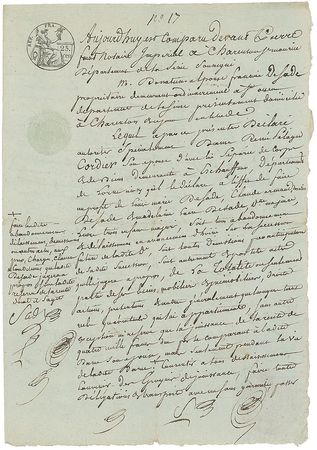 Lot #550 Marquis de Sade: Committed to the insane asylum, the original sadist makes plans to provide for his children - Image 1