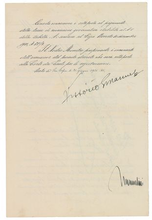 Lot #371 Benito Mussolini and Vittorio Emanuele III Signed Document - Image 2