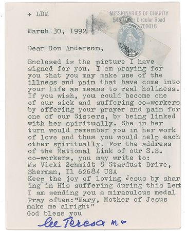 Lot #300 Mother Teresa Typed Letter Signed - Image 1