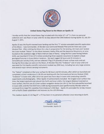 Lot #462 Apollo 15: Commander Scott?s flown Apollo 15 American flag - Image 2