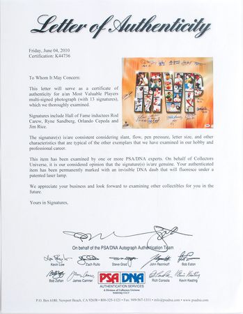 Lot #843 Baseball MVPs Signed Photograph - Image 2