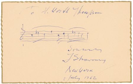 Lot #796 Igor Stravinsky Signed Musical Quote - Image 1