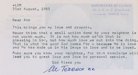 Lot #479 Mother Teresa Typed Letter Signed - Image 1