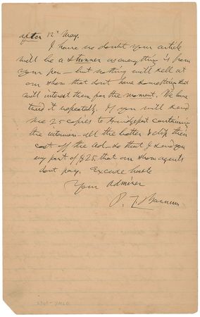 Lot #967 P. T. Barnum Handwritten Letter Signed - Image 2