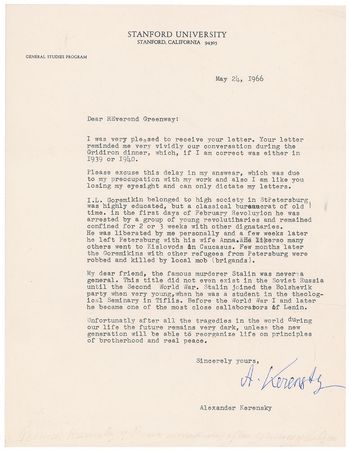 Lot #388 Alexander Kerensky: ?The famous murderer Stalin was never a general? - Image 1