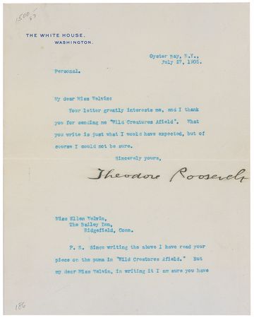 Lot #87 Theodore Roosevelt: “I know very well about the cougar in a wild state” - Image 1