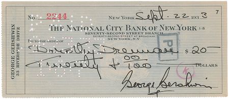 Lot #806 George Gershwin Check - Image 1