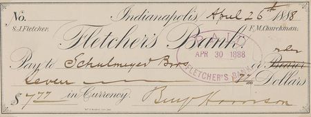 Lot #185 Benjamin Harrison Check - Image 2