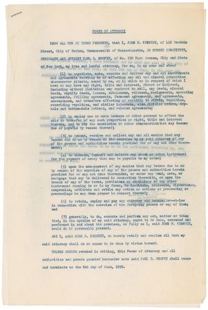 Lot #124 John F. Kennedy: Uncommon 1955 power of attorney - Image 1