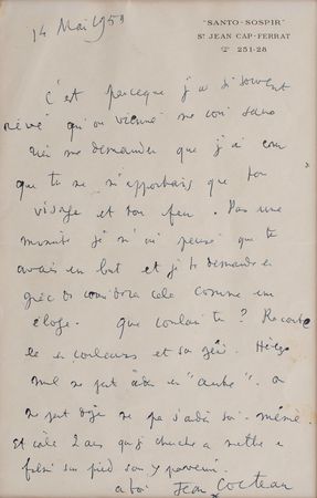 Lot #686 Jean Cocteau Handwritten Letter Signed - Image 2