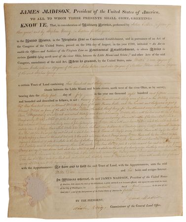Lot #13 James Madison Signed Document
