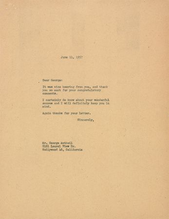 Lot #773 George Antheil Typed Letter Signed - Image 1