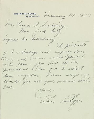 Lot #108 Calvin Coolidge: Rare handwritten letter by the outgoing president to an esteemed artist - Image 1