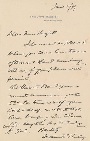 Lot #84 William McKinley: McKinley strikes up the ?Marine Band? in a rare autograph letter as president - Image 1
