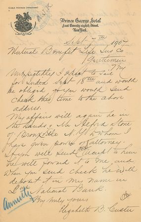 Lot #569 Elizabeth B. Custer Handwritten Letter Signed - Image 1