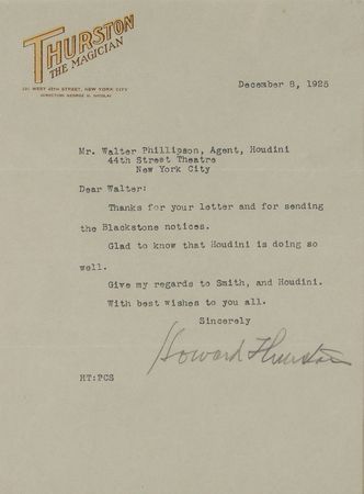 Lot #961 Howard Thurston: Complimenting Houdini, rare praise from a rival illusionist - Image 3