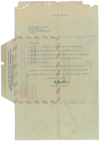 Lot #346 Albert Einstein: ?The theory of relativity is concerned with the structure of the physical world and therefore neutral to religious beliefs? - Image 1