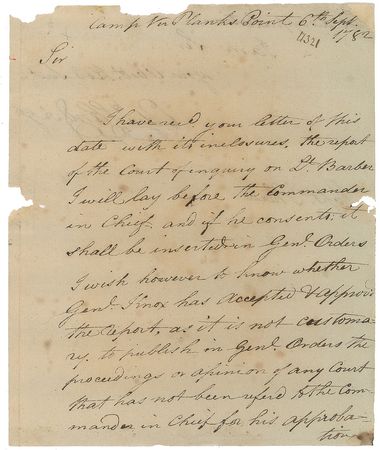 Lot #503 Edward Hand: Coordinating between Commander in Chief Washington and Major General Knox in 1782 - Image 1