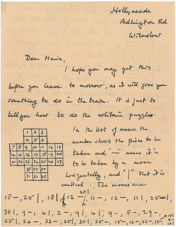 Lot #360 Alan Turing: Exceedingly rare Alan Turing letter on logic: ?How to do the solitaire puzzle? - Image 1