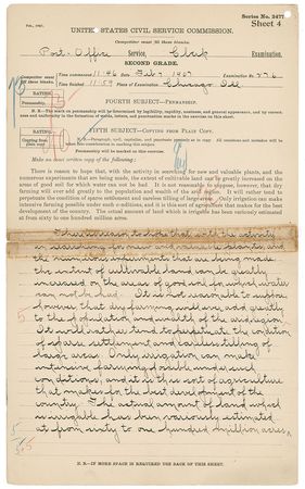 Lot #1028 Knute Rockne: Saving up to attend Notre Dame, Rockne completes a lengthy postal clerk exam - Image 9