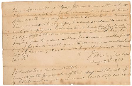 Lot #282 John Marshall: Scarce 1829 land deal in