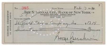 Lot #624 George Gershwin Check - Image 1
