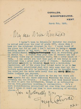 Lot #514 Joseph Conrad: “Of course there may be cannibals there, but I never heard of them” - Image 1