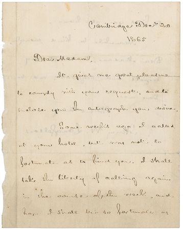 Lot #555 Henry Wadsworth Longfellow Handwritten Letter Signed - Image 1