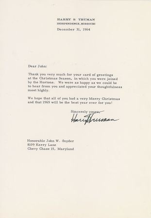 Lot #219 Harry S. Truman Typed Letters Signed - Image 1