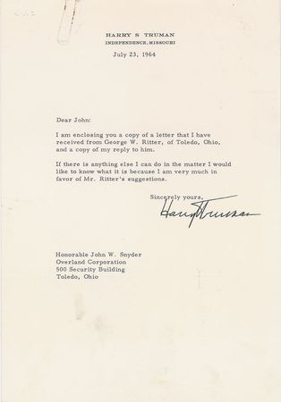 Lot #219 Harry S. Truman Typed Letters Signed - Image 3