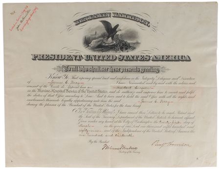 Lot #71 Benjamin Harrison Signed Document - Image 1