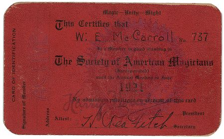 Lot #690 Harry Houdini: 1921 Society of American Magicians membership card issued by the famed illusionist - Image 1