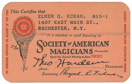 Lot #690 Harry Houdini: 1921 Society of American Magicians membership card issued by the famed illusionist - Image 2