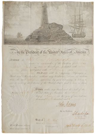 Lot #5 John Adams: Gorgeous ship’s pass for a New