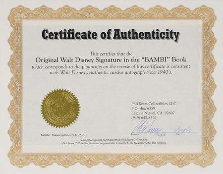 Lot #506 Walt Disney: Beautifully signed by Disney and Donnie Dunagan, the voice of Bambi - Image 3