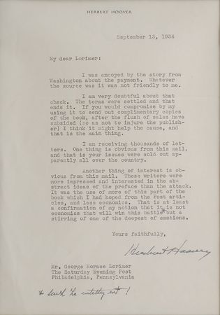 Lot #213 Herbert Hoover Typed Letter Signed and Book - Image 2