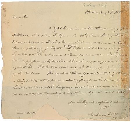 Lot #14 James Madison: Richard Cutts Handwritten