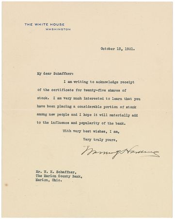 Lot #210 Warren G. Harding Typed Letter Signed - Image 1