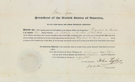 Lot #37 John Tyler Signed Document