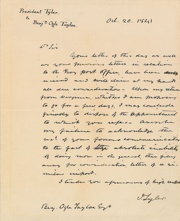 Lot #36 John Tyler: President Tyler writes to a