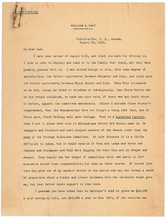 Lot #79 William H. Taft: ?Fall is a bombastes furioso, whom I had to dress down once at Albuquerque before New Mexico came in. He swaggers and blusters and must disgust members of the Senate? - Image 2