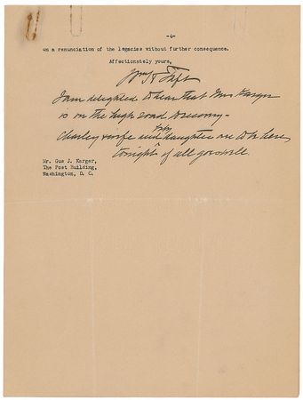 Lot #79 William H. Taft: ?Fall is a bombastes furioso, whom I had to dress down once at Albuquerque before New Mexico came in. He swaggers and blusters and must disgust members of the Senate? - Image 5
