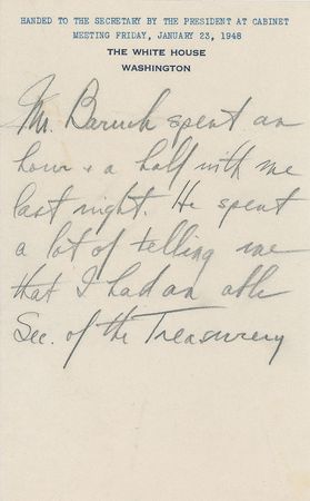 Lot #97 Harry S. Truman Handwritten Note - Image 1