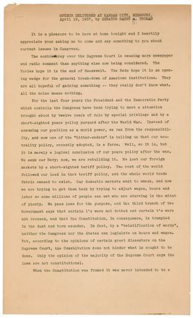 Lot #91 Harry S. Truman: ?I say the Court cannot be packed,? Truman proclaims as he reflects on appointments-gone-wrong by Jefferson, Lincoln, Coolidge, and Wilson - Image 1