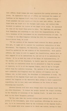 Lot #91 Harry S. Truman: ?I say the Court cannot be packed,? Truman proclaims as he reflects on appointments-gone-wrong by Jefferson, Lincoln, Coolidge, and Wilson - Image 3