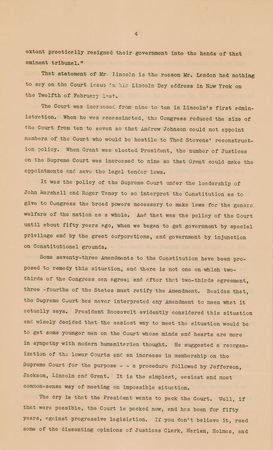 Lot #91 Harry S. Truman: ?I say the Court cannot be packed,? Truman proclaims as he reflects on appointments-gone-wrong by Jefferson, Lincoln, Coolidge, and Wilson - Image 4
