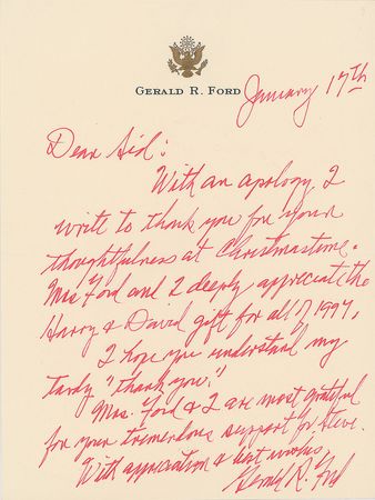 Lot #227 Gerald Ford Handwritten Letter Signed - Image 1